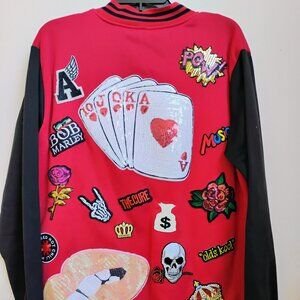 Men's large varsity style jacket with patches